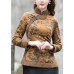 Chinese Style Yellow side open Stand Collar button Print Fine Cotton Filled tops Winter