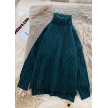 Winter blue clothes high neck baggy oversize knit tops