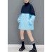 Blue Loose knit Patchwork Fine Cotton Filled Dresses Spring