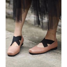 Beige Ballet Flats Shoes Cowhide Leather Boutique Cross Strap Ballet Flats Shoes