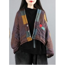 Women Light Purple Bat wing Sleeve Patchwork Fine Cotton Filled Winter Coat