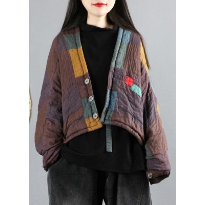 Women Light Purple Bat wing Sleeve Patchwork Fine Cotton Filled Winter Coat