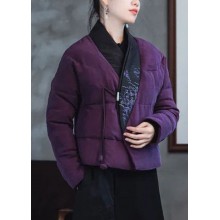 vintage Purple Embroideried Patchwork Duck Down Puffers coats Winter