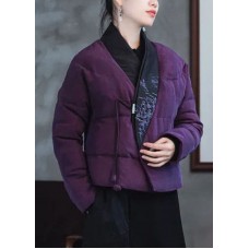 vintage Purple Embroideried Patchwork Duck Down Puffers coats Winter