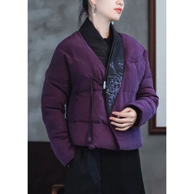 vintage Purple Embroideried Patchwork Duck Down Puffers coats Winter